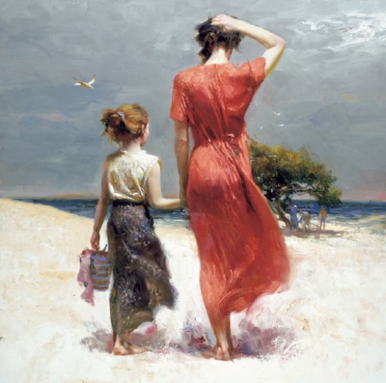 Title: Afternoon Stroll Medium: Giclée on Canvas Embellished Edition Size:  32 x 32