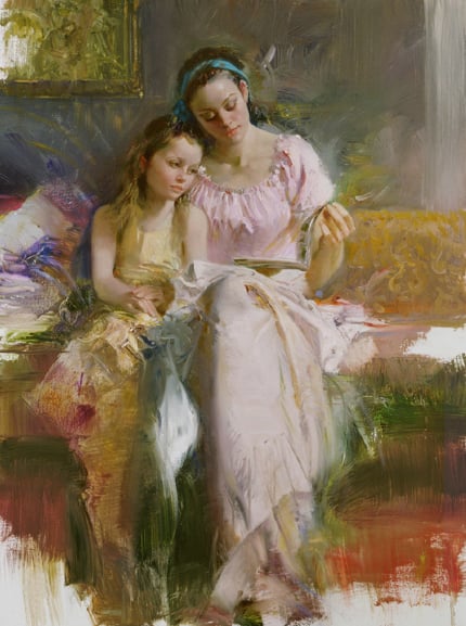 Title: Bedtime Stories Medium: Giclée on Canvas Hand Embellished Size:  40 x 30