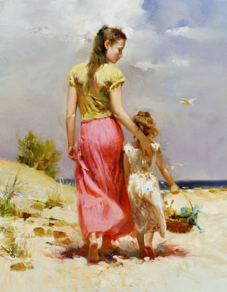 Title: Seaside Walk Medium: Giclée on Canvas Embellished Edition Size:  36 x 28