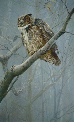 Winter Mist – Great Horned Owl- Signed By The Artist								 – Canvas Giclee
								 – Limited Edition
								 – 40 A/P
								 – 
								33 x 20