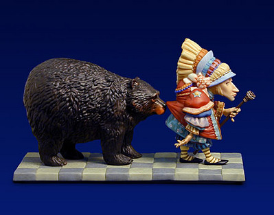 Lawrence Pretended Not To Notice That A Bear Had Become Attached To His Coattail – Sculpture- Sculpture Porcelain
								 – 3-Dimensional
								 – 2500 Limited
								 – 
								5 1/4″ High