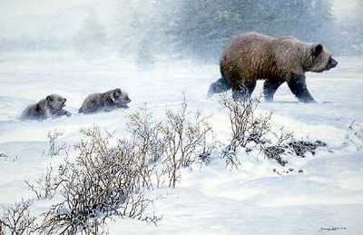 Keeping Pace – Grizzly With Cubs- Signed By The Artist								 – Paper Lithograph
								 – Limited Edition
								 – 950 S/N
								 – 
								21 5/8 x 32 1/2