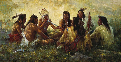 Crow Pipe Ceremony- Signed By The Artist								 – Canvas Giclee
								 – Limited Edition
								 – 975 S/N
								 – 
								19 5/8 x 38