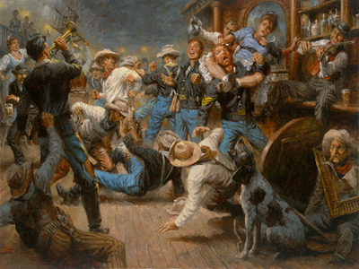 Fight At The Watering Hole- Signed By The Artist								 – Canvas Giclee
								 – Limited Edition
								 – 15 A/P
								 – 
								24 x 32